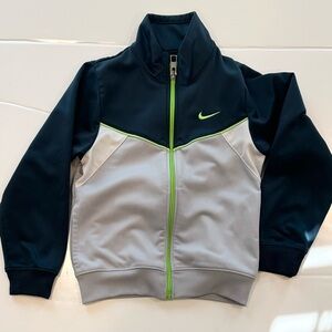 Boys Size 4 Nike Dark Blue and Light Gray Jacket with Lime Highlights